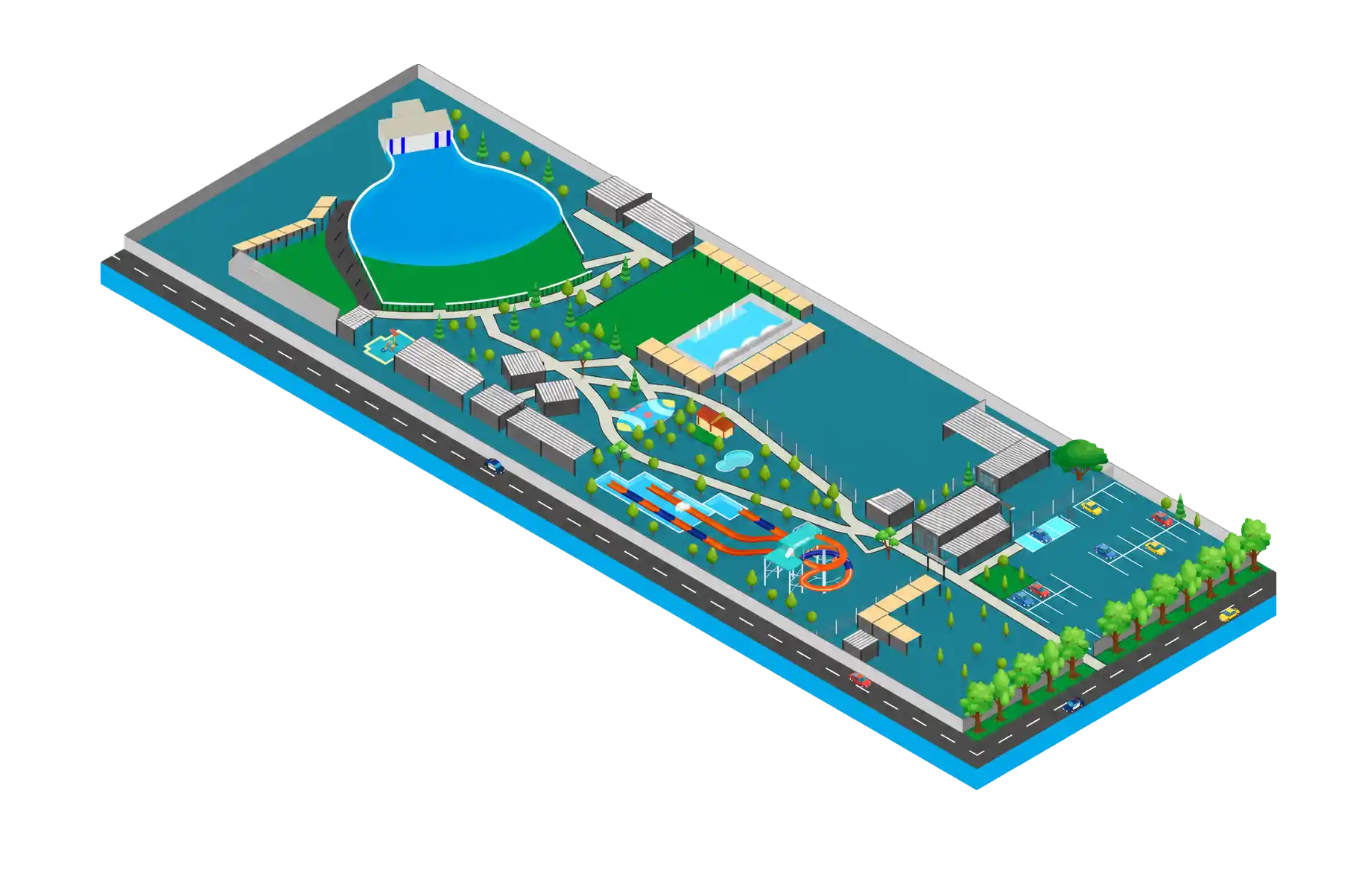 Mapa ilustrado del parque con la numeración de zonas